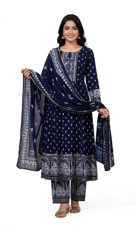 Aurelia Navy Blue Floral Kurta Set