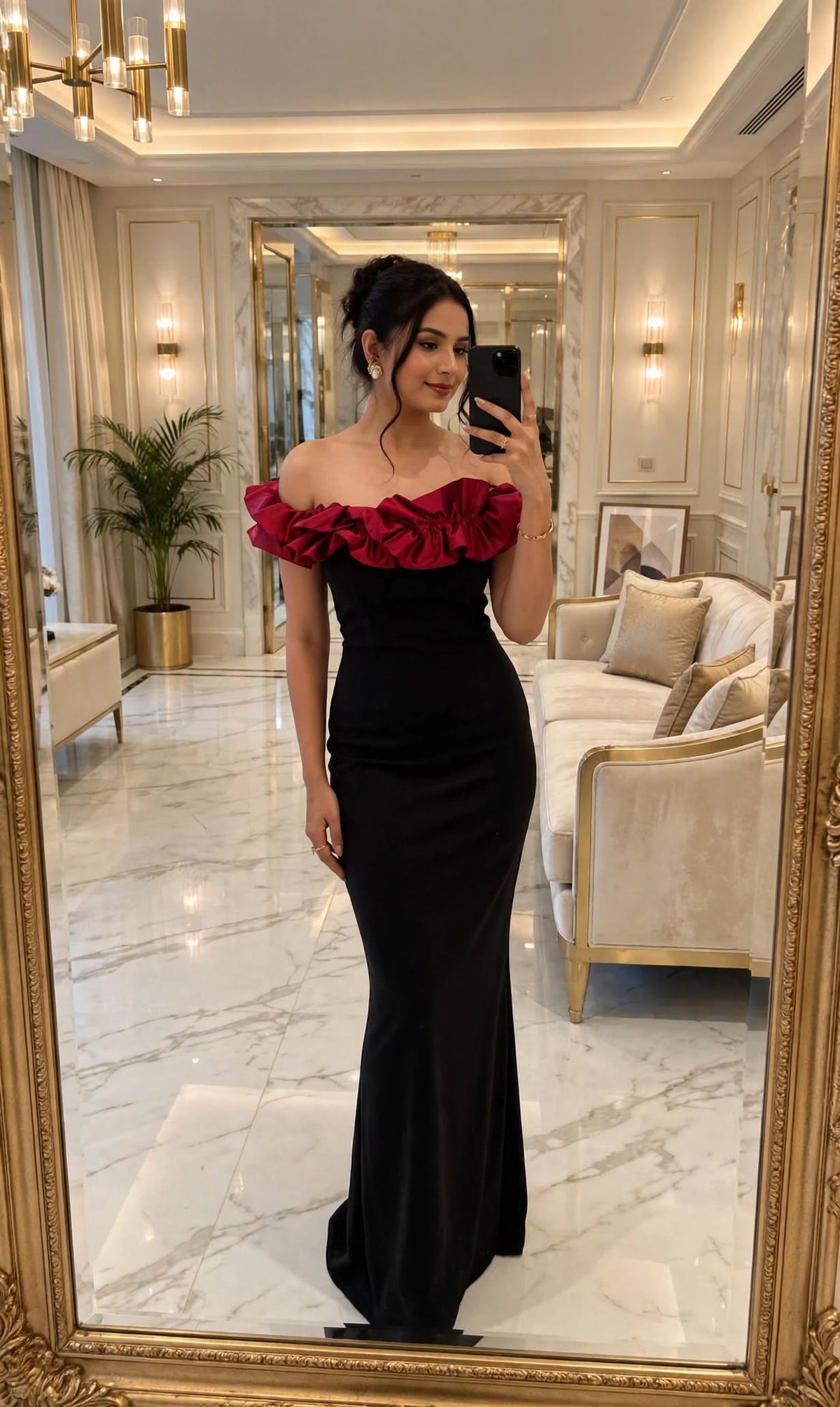 Seraphina Noir Ruffle Maxi Dress