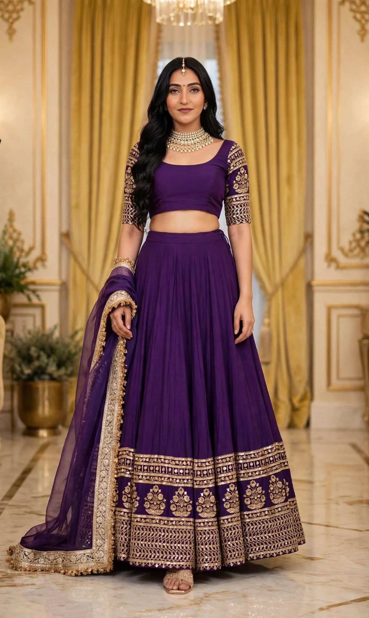 Aurelia Royal Purple Sequin Embroidered Lehenga Set