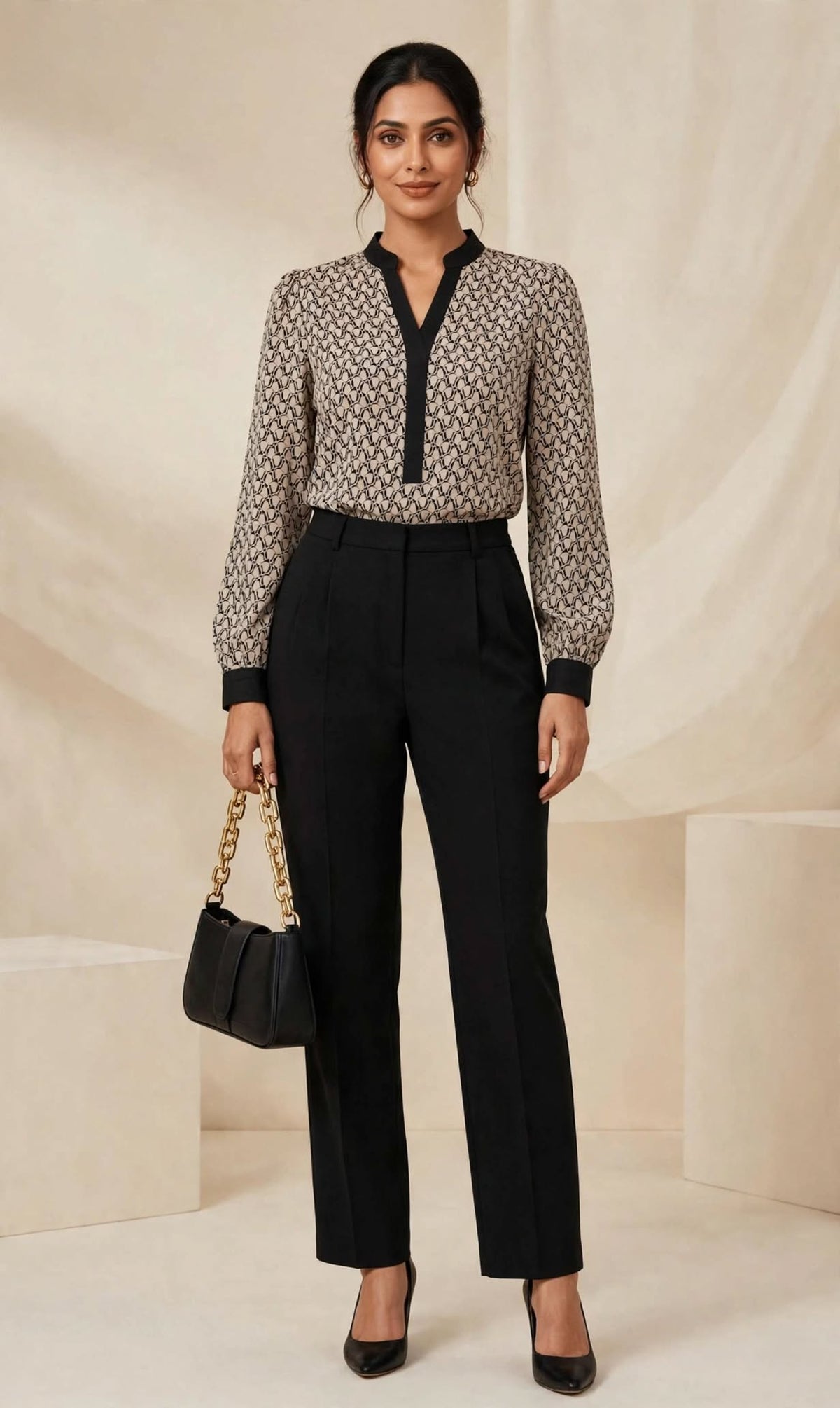 Aurelia Noir Geometric Office Blouse