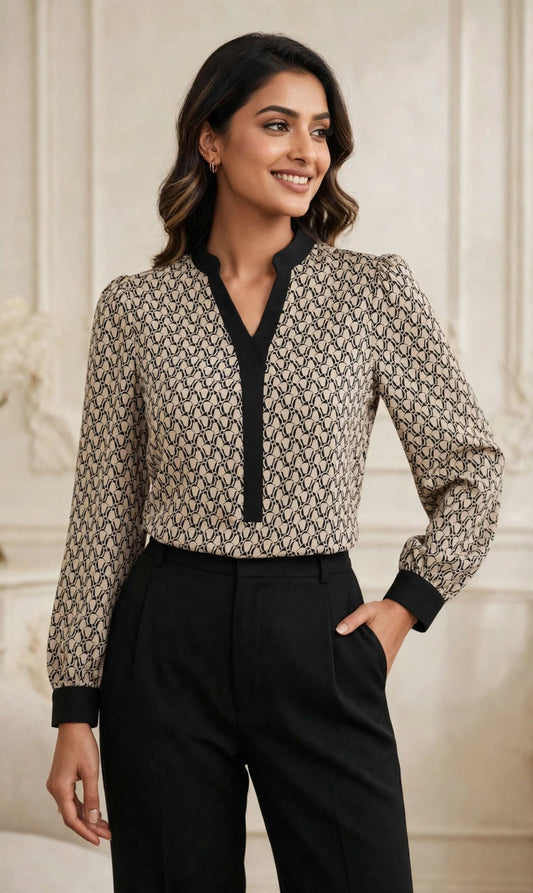 Aurelia Noir Geometric Office Blouse