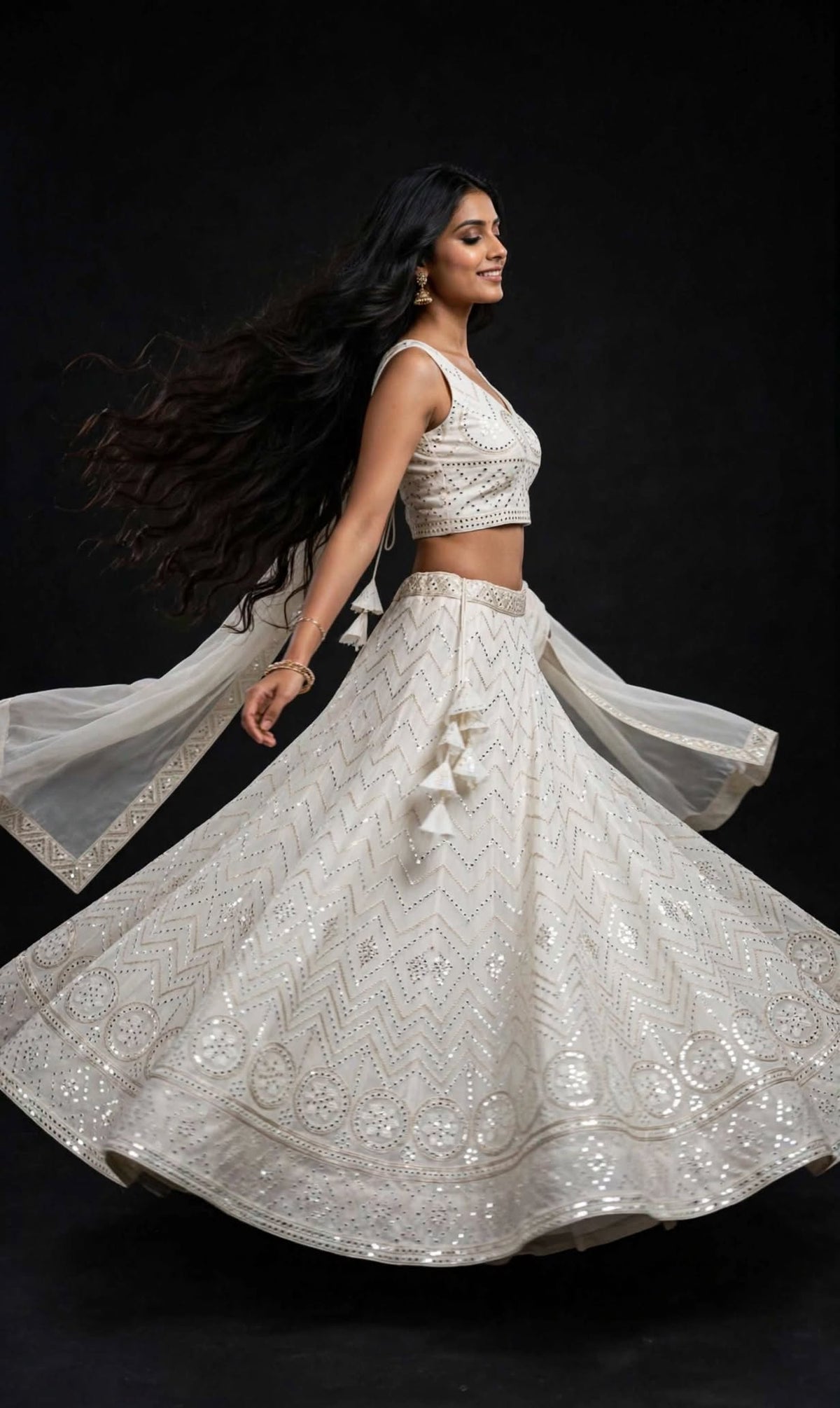 Aurelia Ivory Mirrorwork Embroidered Lehenga Set
