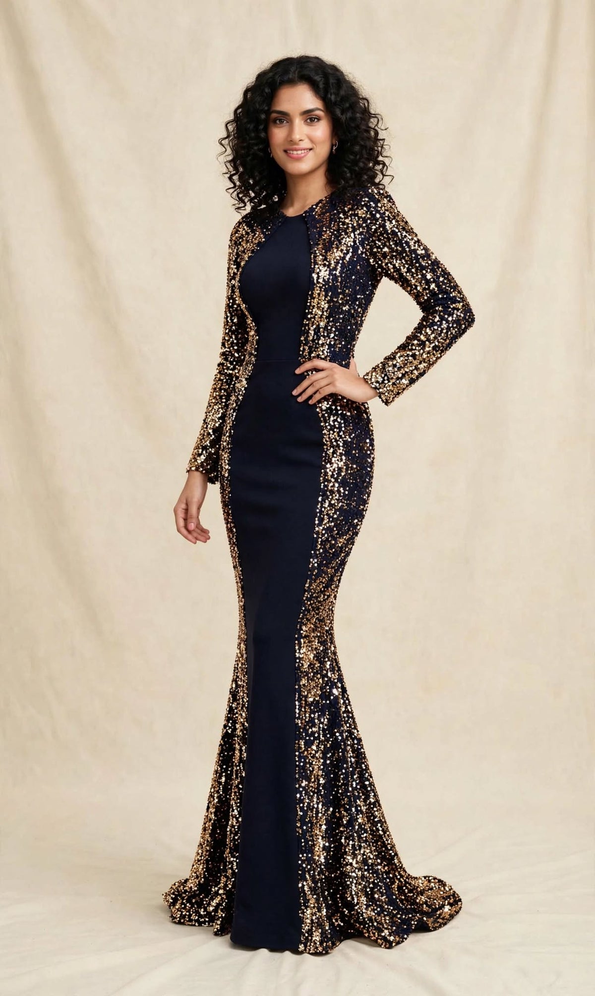 Noir Luxe Embellished Bodycon Maxi Dress