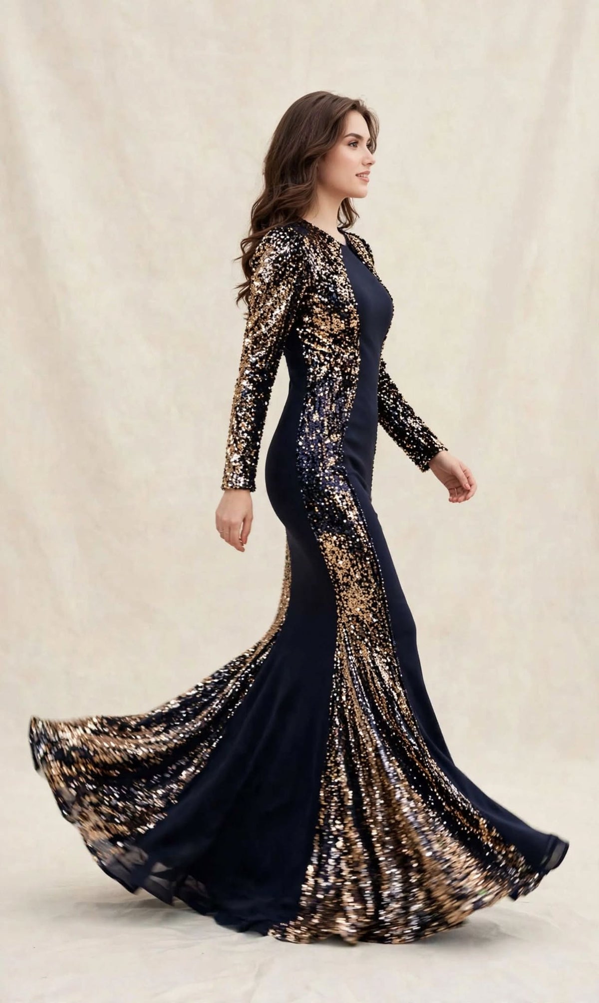 Noir Luxe Embellished Bodycon Maxi Dress