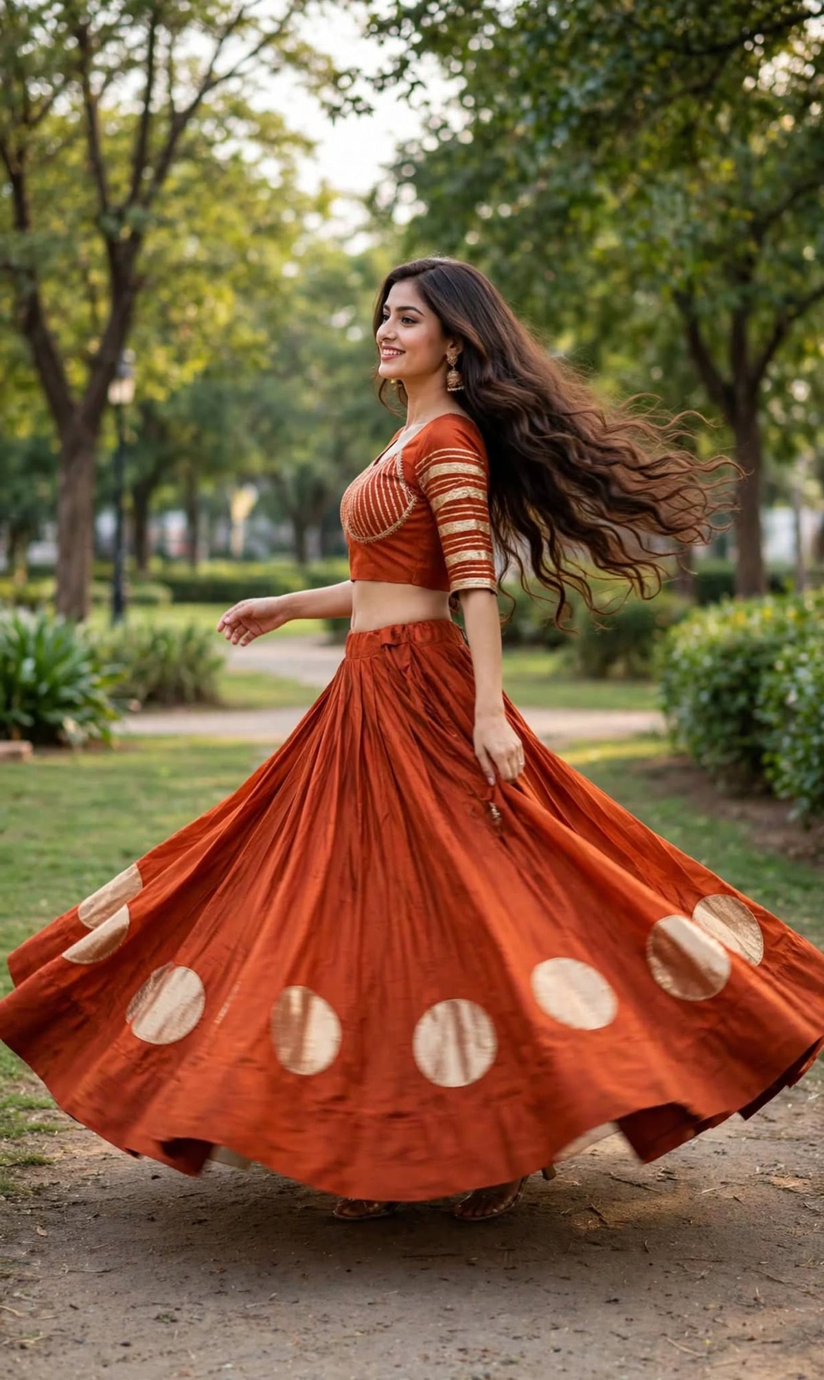 Aurelia Orange & Gold Embroidered Flared Lehenga Set