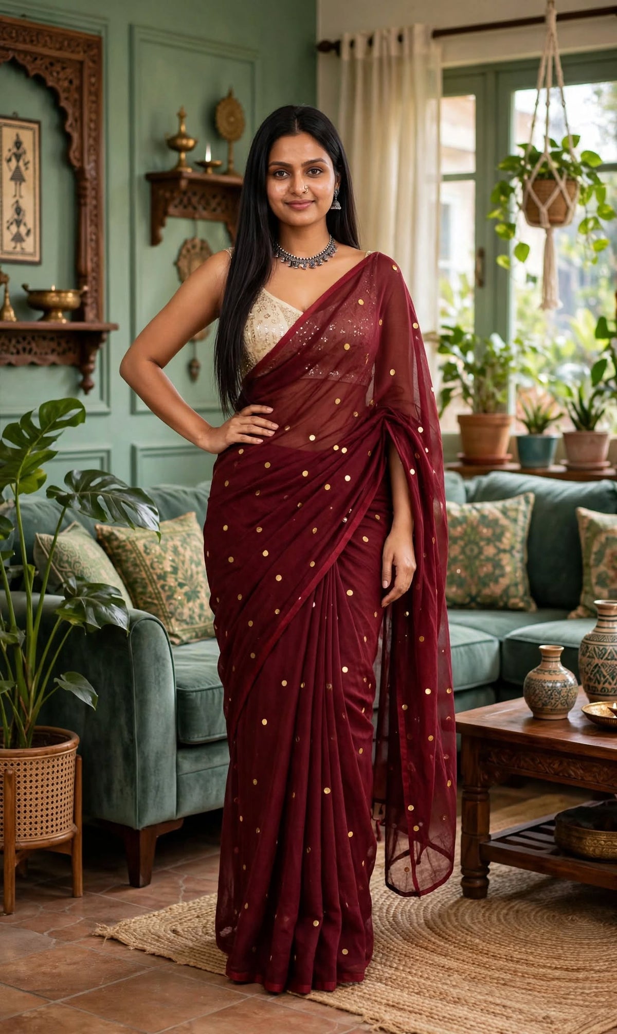 Maroon Handloom Khadi Cotton Saree