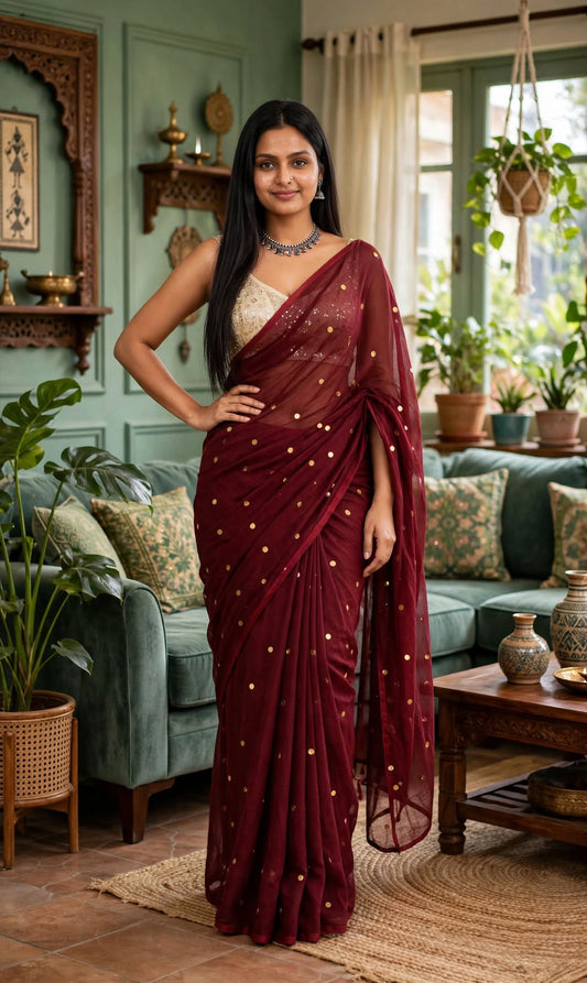 Maroon Handloom Khadi Cotton Saree