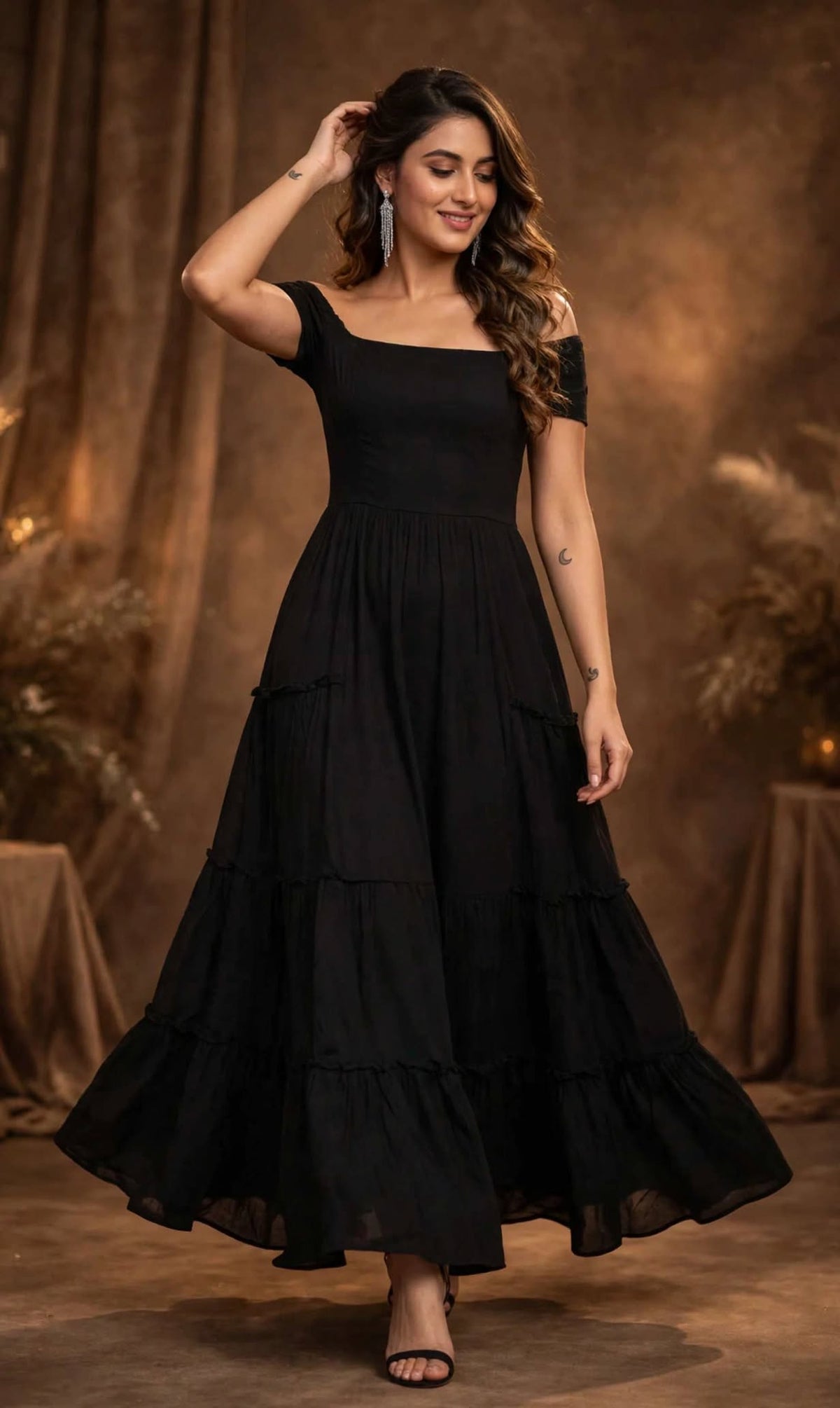 Aurelia Noir Smocked Fit & Flare Maxi Dress