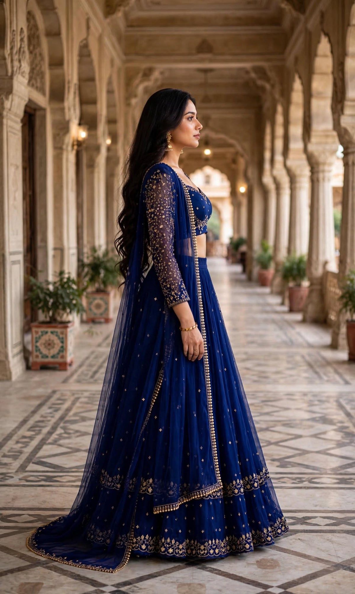Aurelia Midnight Blue Embroidered Lehenga Choli