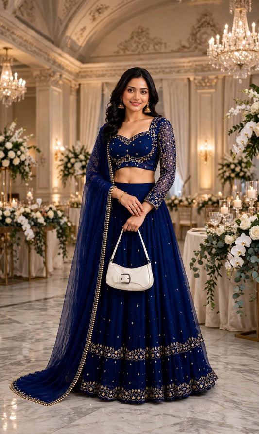 Aurelia Midnight Blue Embroidered Lehenga Choli