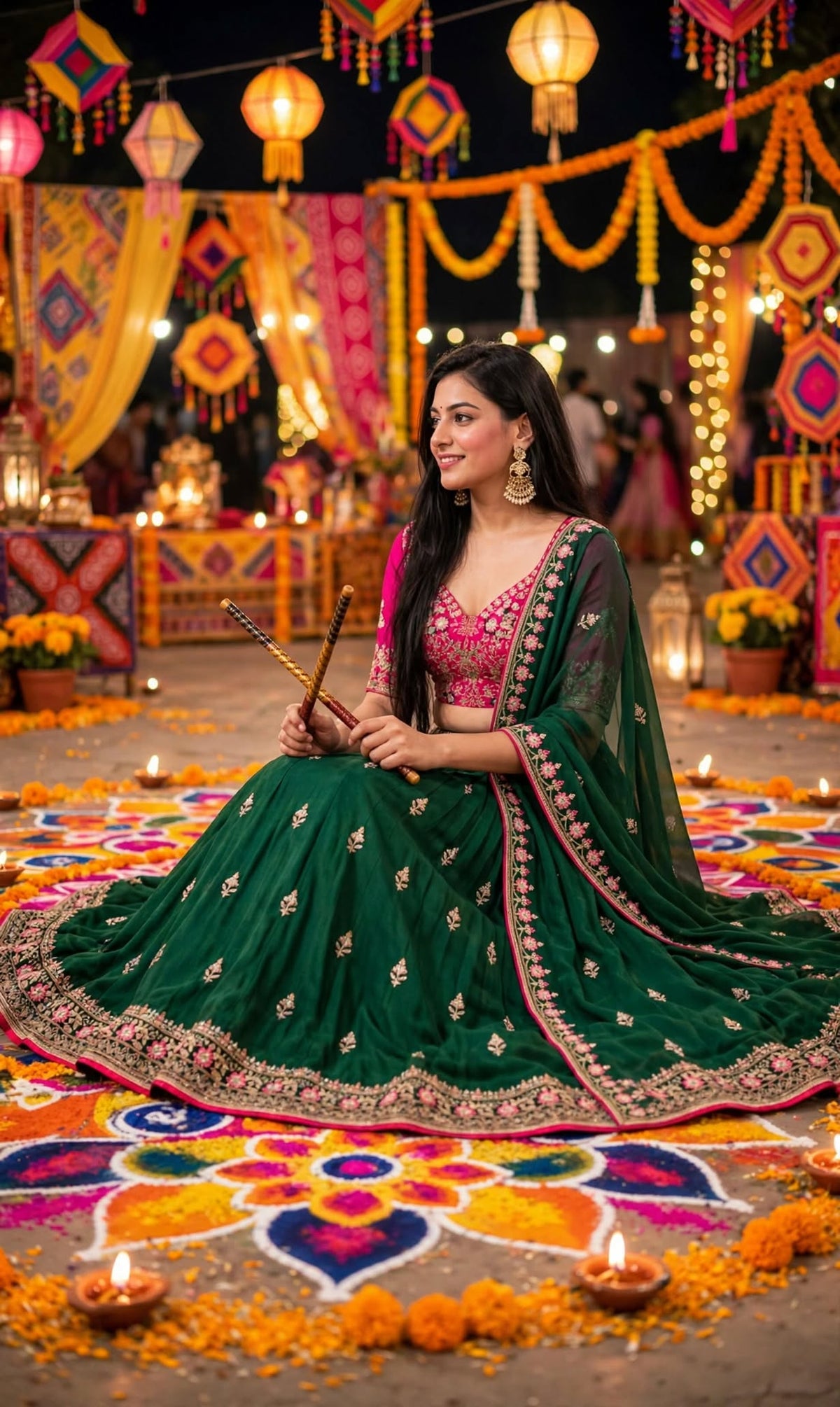 Aurelia Emerald Chinnon Embroidered Lehenga Set
