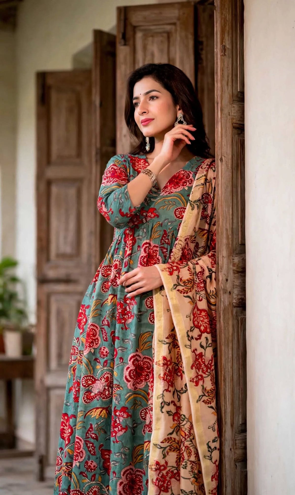 Aurelia Green Floral Anarkali Kurta Set