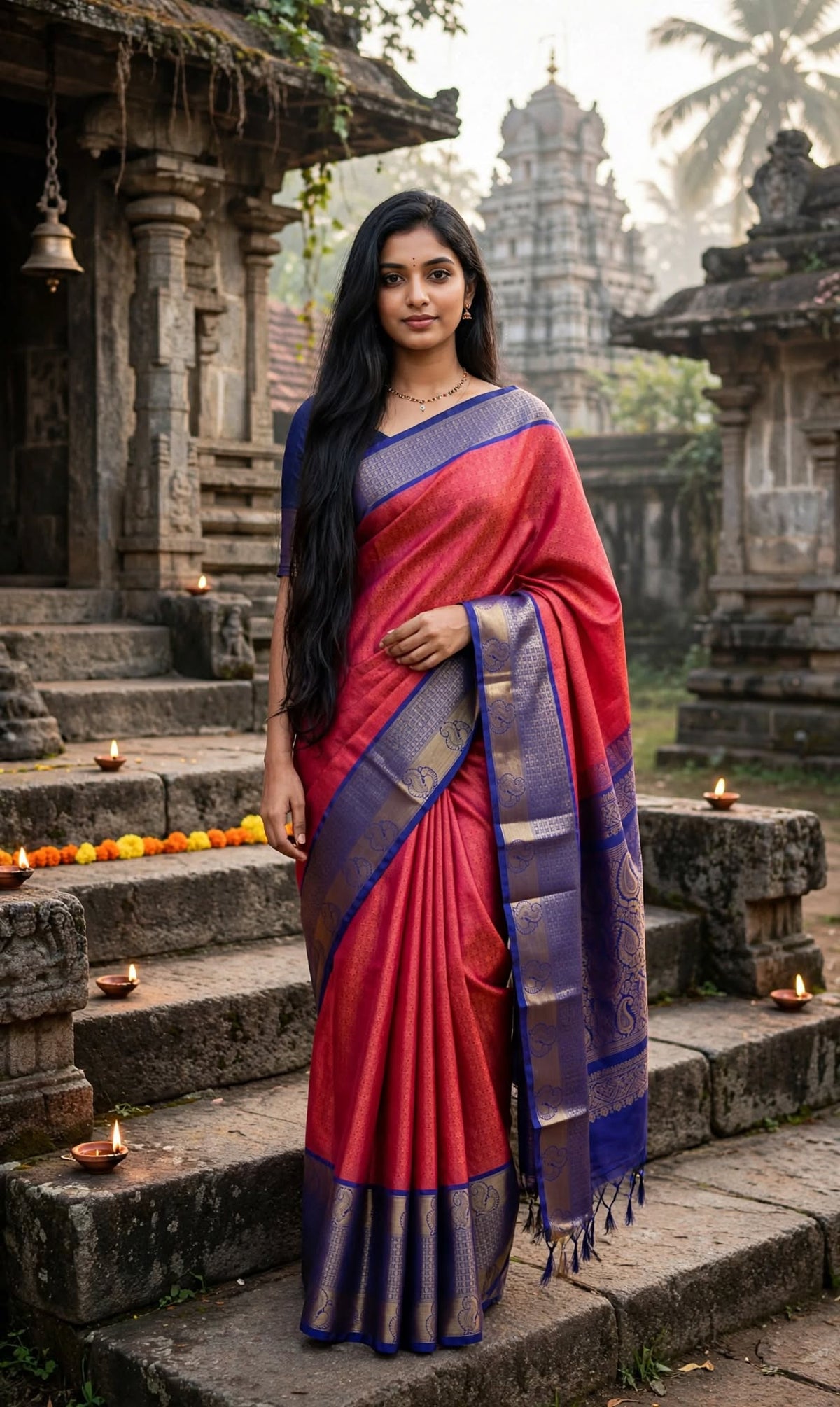 Aurelia Crimson Kanjivaram Tissue Saree