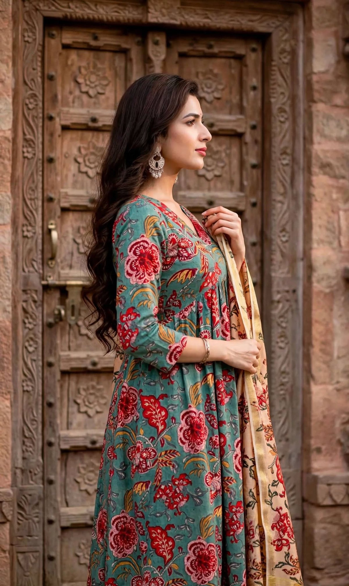 Aurelia Green Floral Anarkali Kurta Set