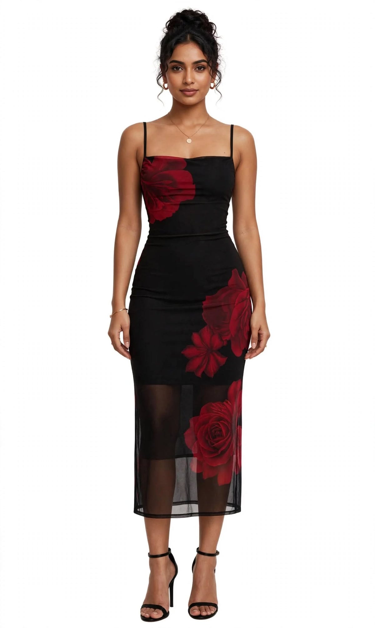 Noir Rose Floral Bodycon Party Dress