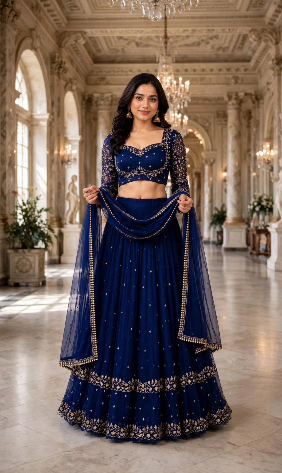 Aurelia Midnight Blue Embroidered Lehenga Choli