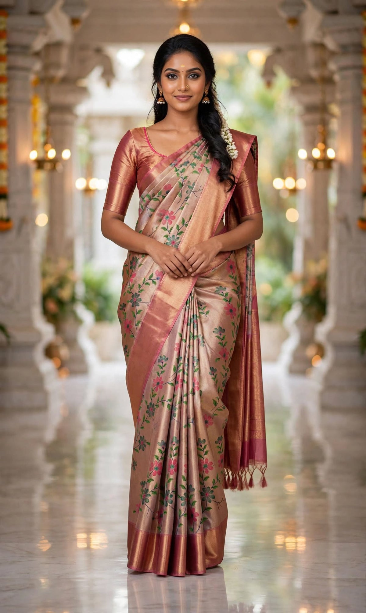 Kanjivaram-Inspired Floral Tissue Silk Saree