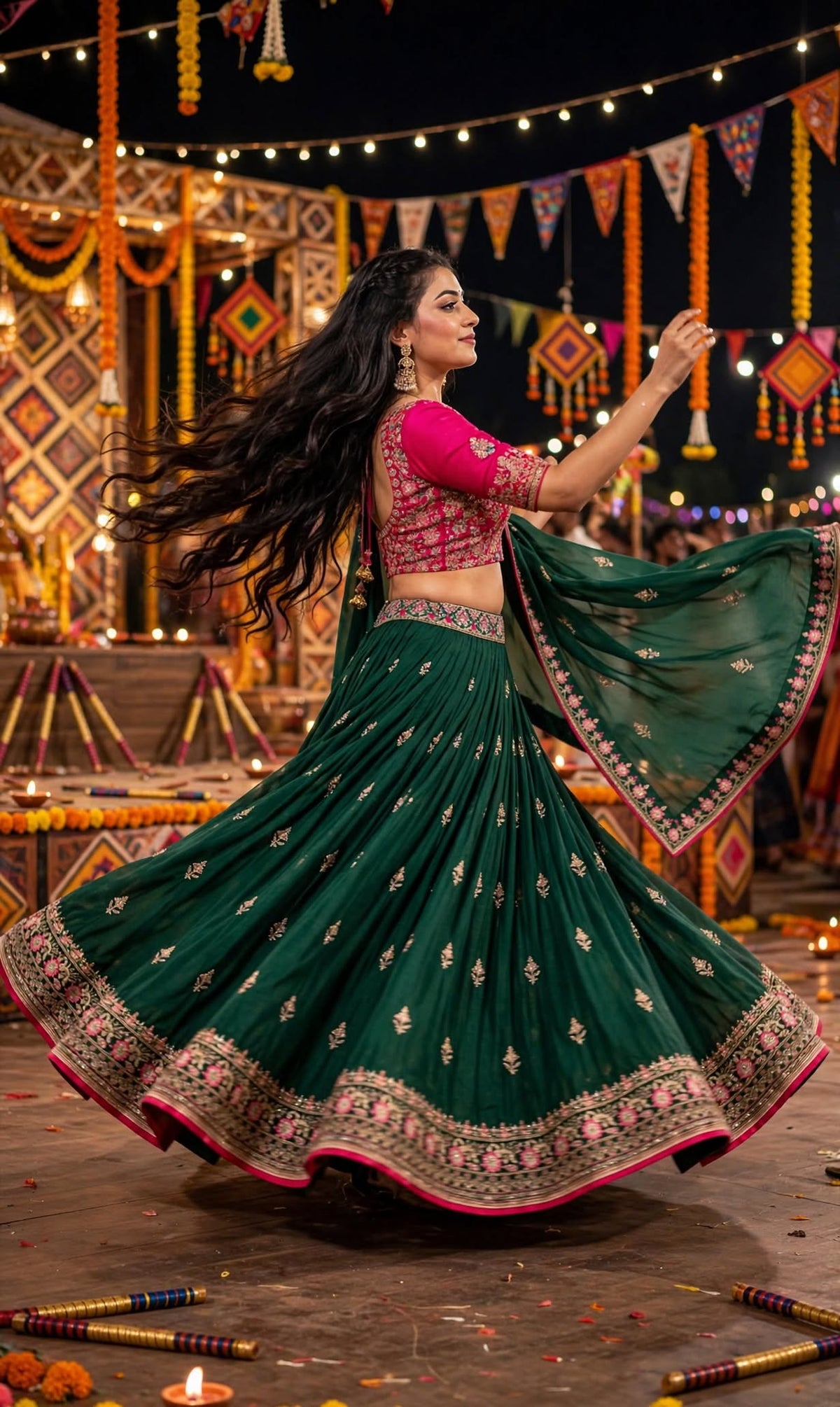 Aurelia Emerald Chinnon Embroidered Lehenga Set