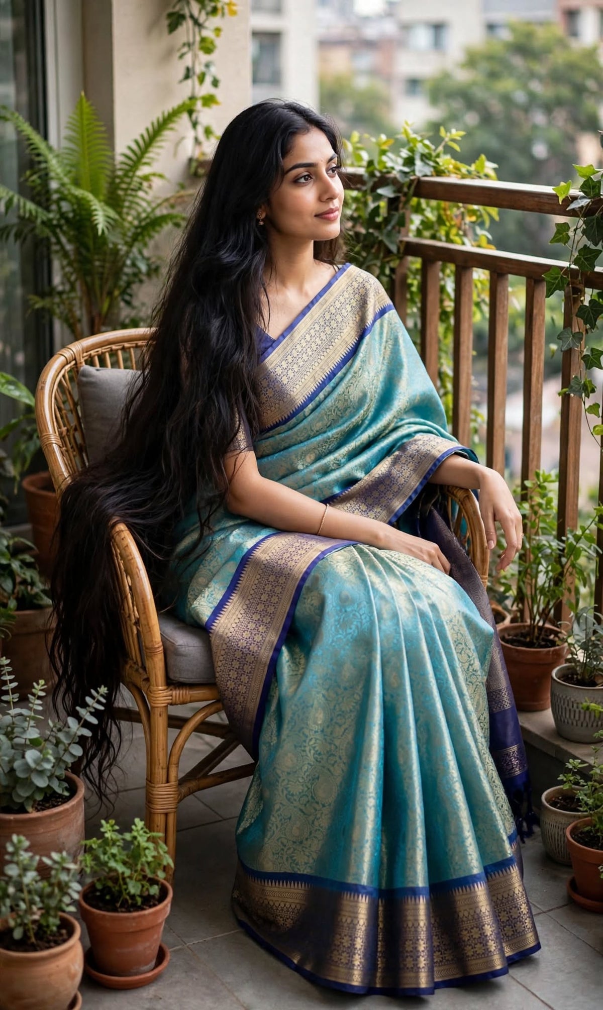 Aurelia Teal Kanjivaram Tissue Soft Silk Saree