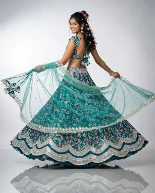 Aurelia Azure Blossom Bridal Lehenga