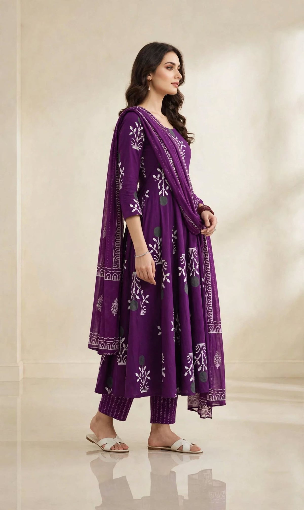Aurelia Plum Floral Kurta Set with Dupatta
