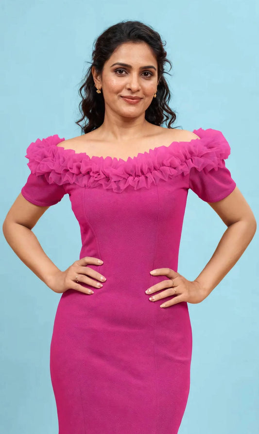 Rosé Fuchsia Off-Shoulder Bodycon Maxi Dress