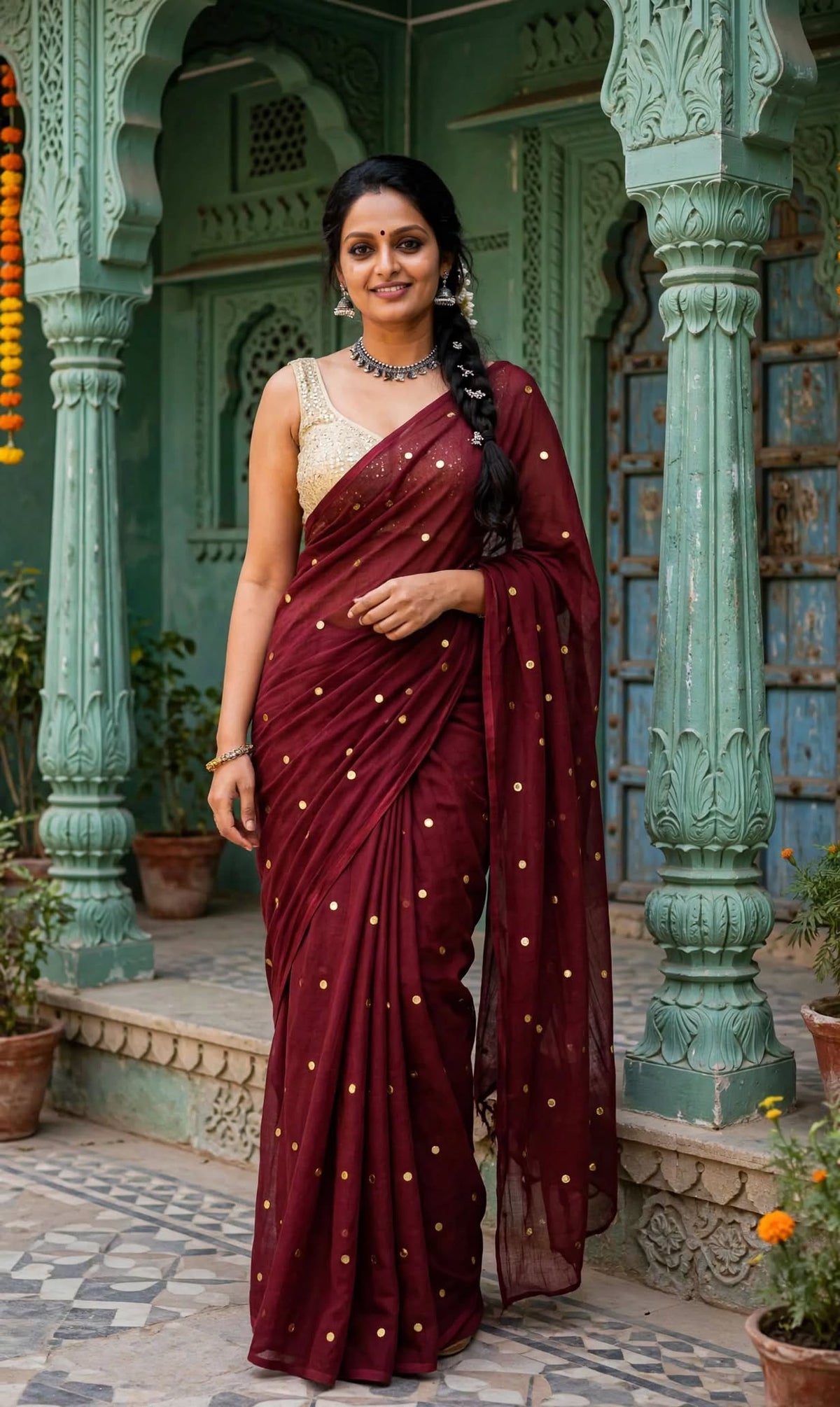 Maroon Handloom Khadi Cotton Saree