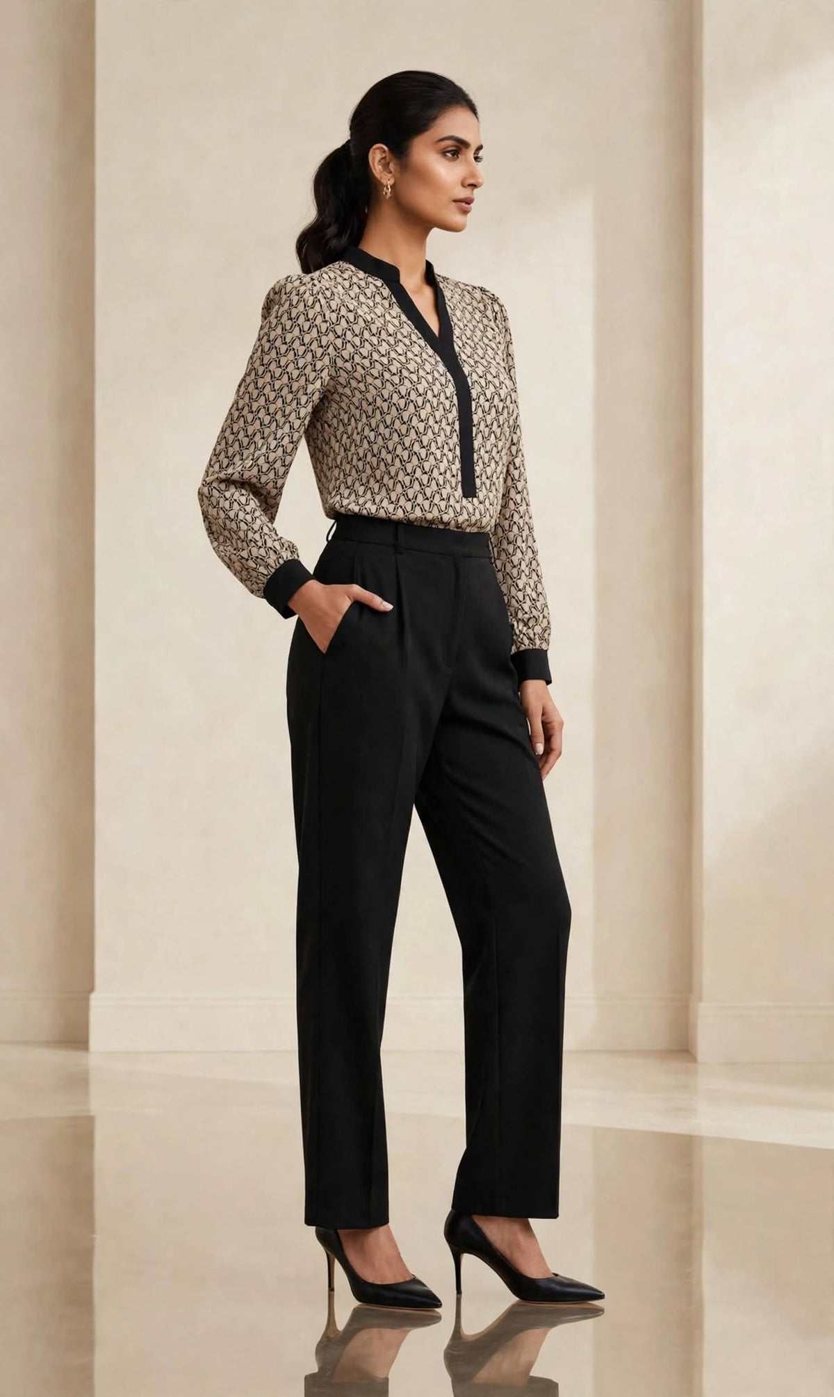 Aurelia Noir Geometric Office Blouse