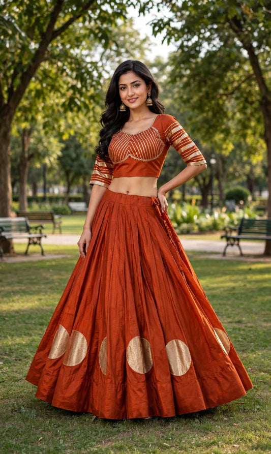 Aurelia Orange & Gold Embroidered Flared Lehenga Set