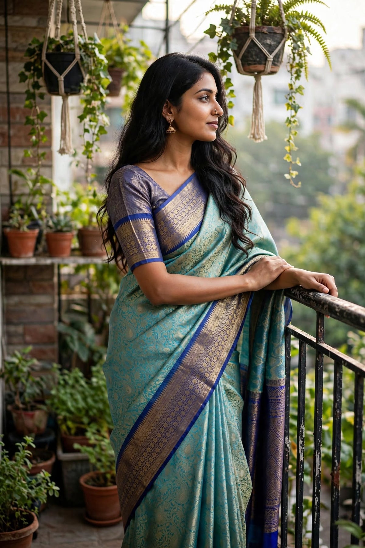 Aurelia Teal Kanjivaram Tissue Soft Silk Saree