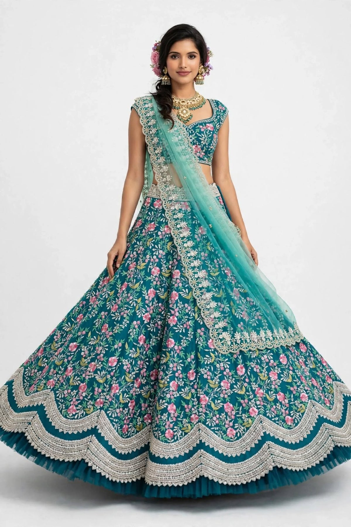Aurelia Azure Blossom Bridal Lehenga