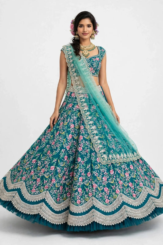 Aurelia Azure Blossom Bridal Lehenga
