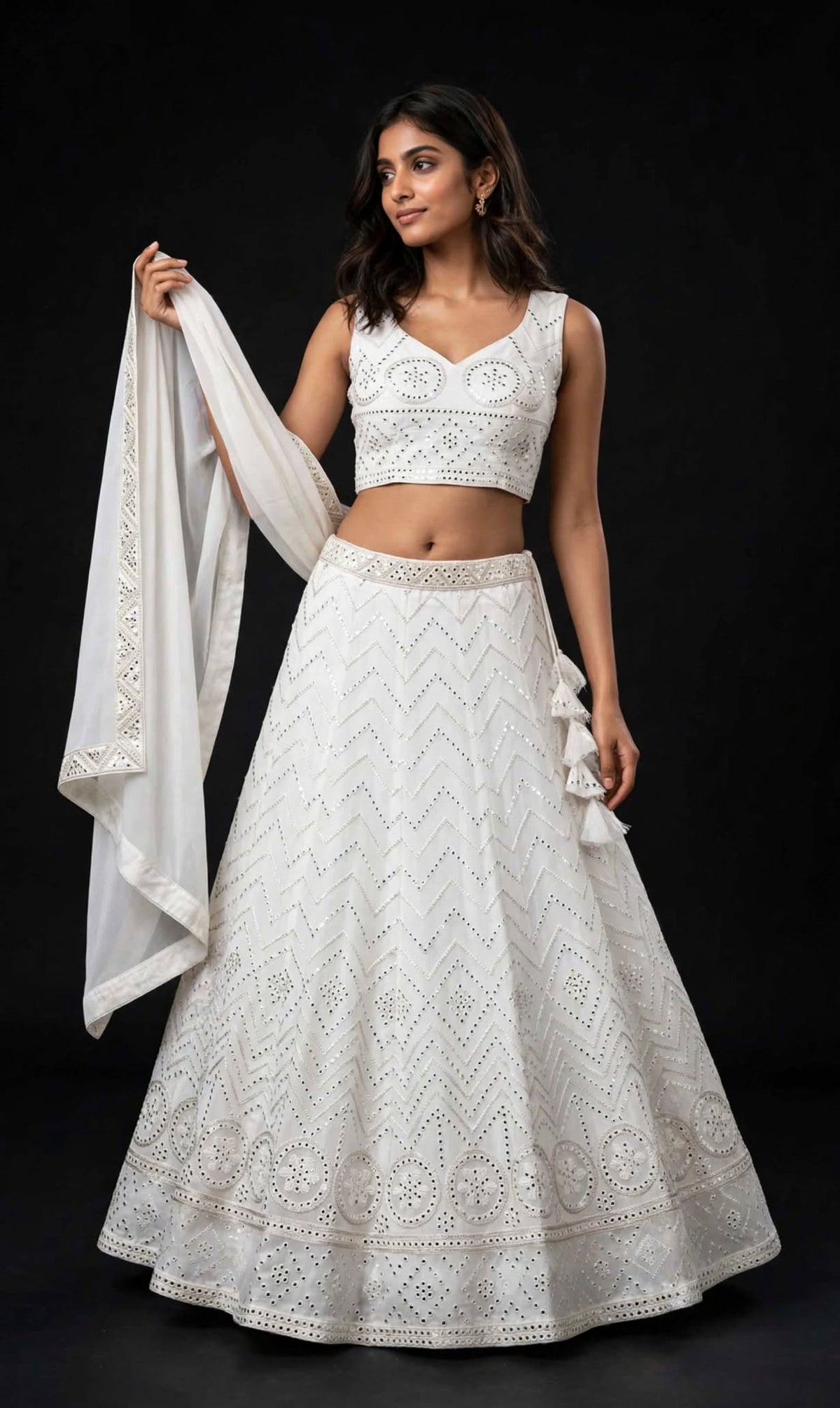 Aurelia Ivory Mirrorwork Embroidered Lehenga Set