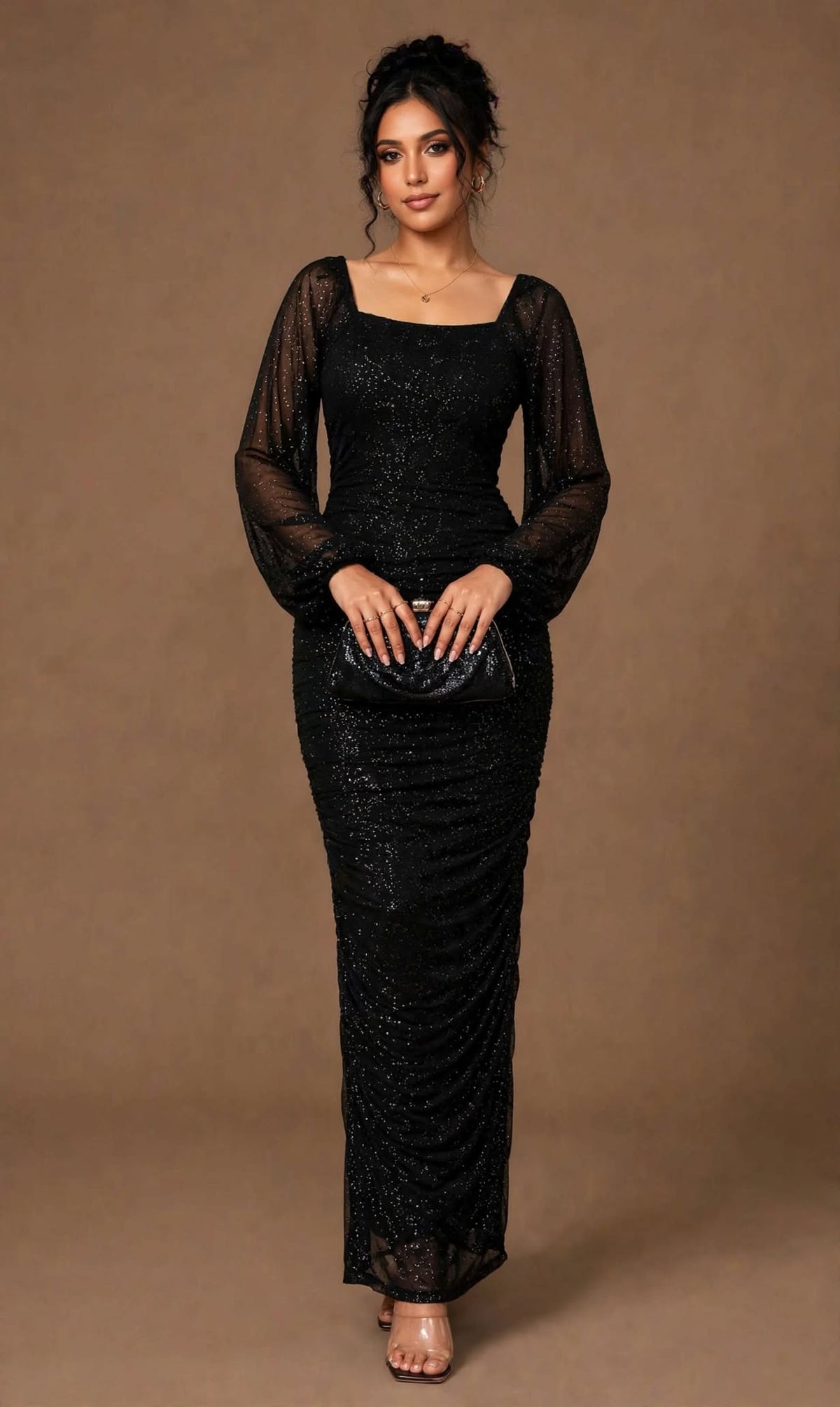 Noir Shimmer Bodycon Maxi Dress
