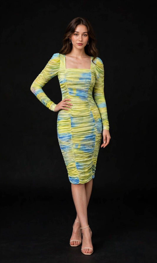 Aurelia Citrus Ruched Bodycon Dress