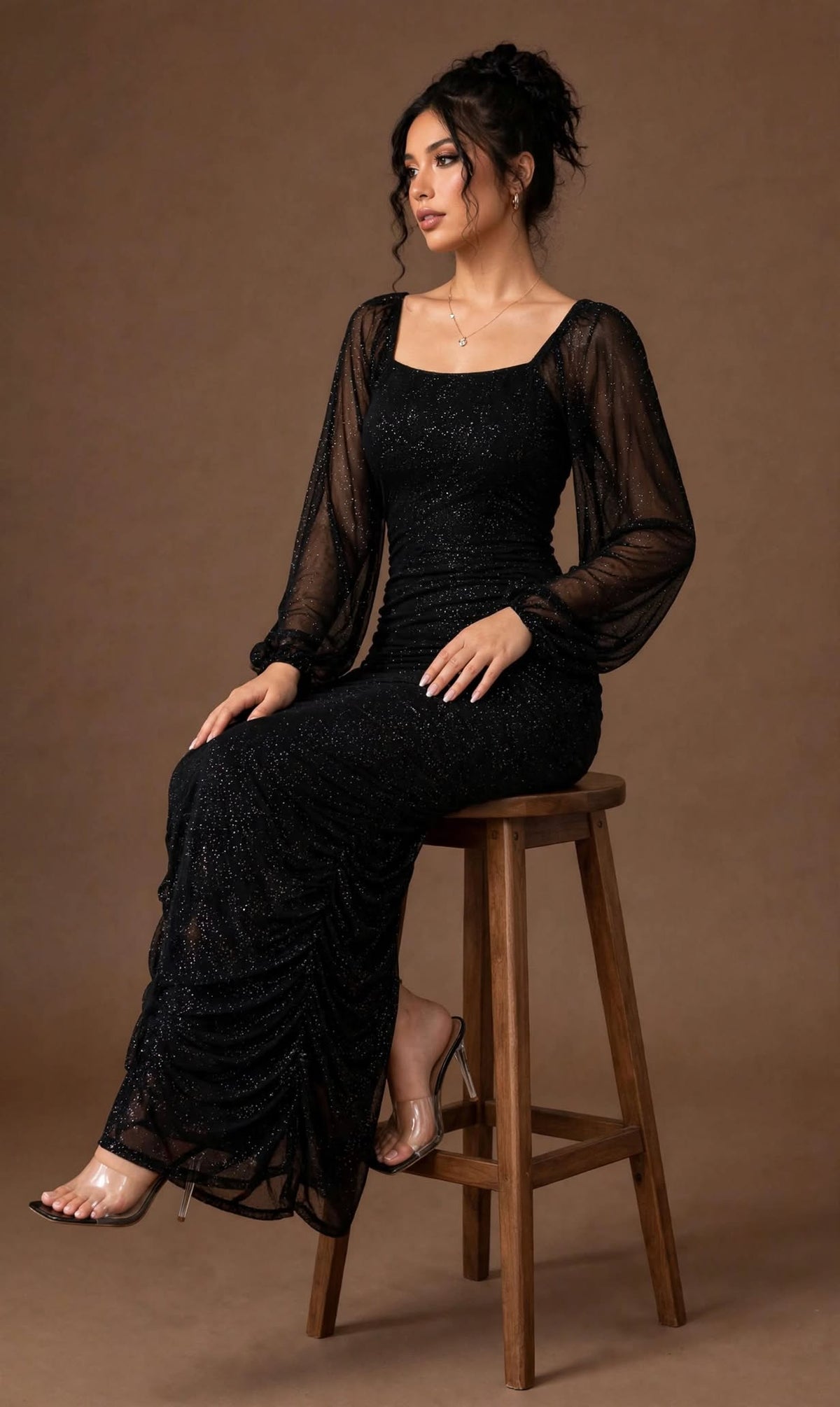 Noir Shimmer Bodycon Maxi Dress