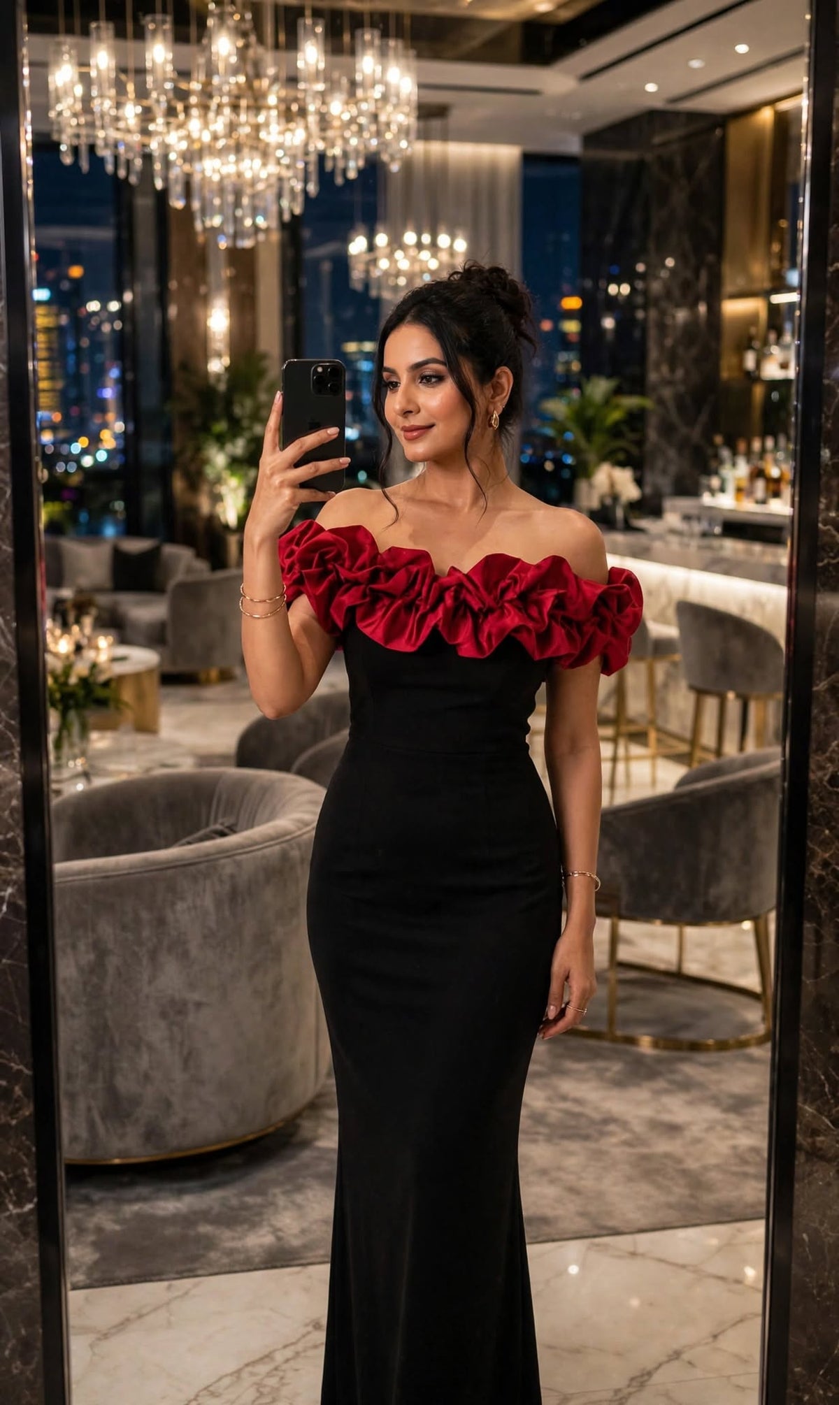 Seraphina Noir Ruffle Maxi Dress