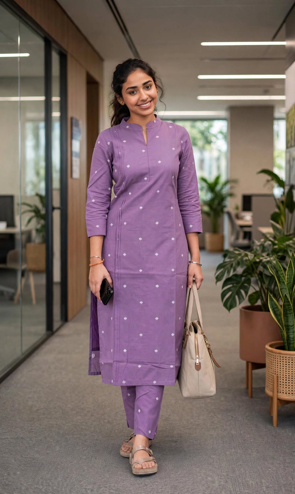 Lavender Cotton Straight Kurta & Pant Set