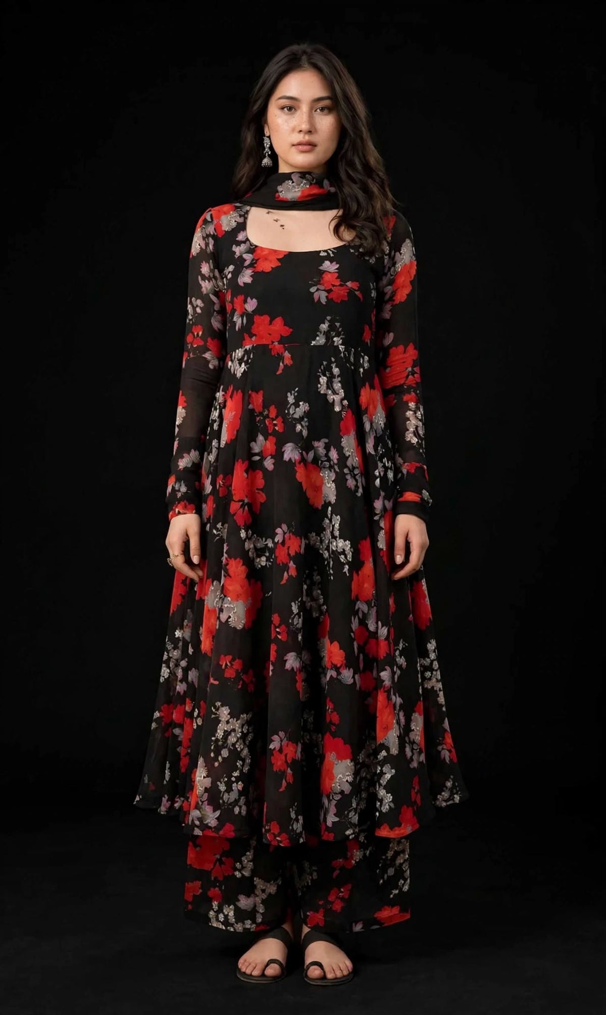 Aurelia Noir Floral Georgette Gown Set